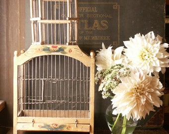 Vintage Hand Painted Wood Birdcage - Charming Scandinavian Inspired Wedding Decor