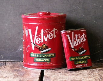 Vintage Large Round Velvet Brand Tobacco Tin - Great Guy Gift!