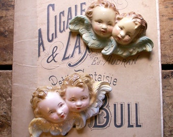 Vintage Chalkware Cherubs - Pairs of Angels - Wall Hanging Putti - Religious Decor - Two Available