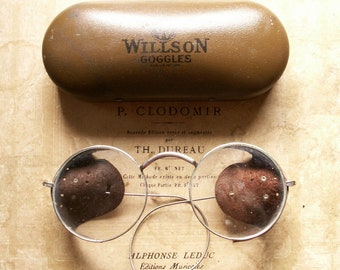 Vintage Willson Safety Goggles with Leather Side Eye Protection in Original Case - Great Guy Gift!