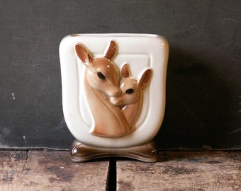 Vintage Royal Copley Doe and Baby Deer Porcelain Planter Vase - Beautiful Baby Shower Decor