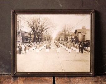 Antique Patriotic Framed Group Photograph of Ladies on Parade, Madison(?) Wisconsin