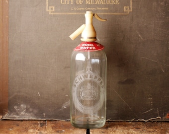 Vintage Clear Glass Schweppes Seltzer Bottle - Retro Barware!