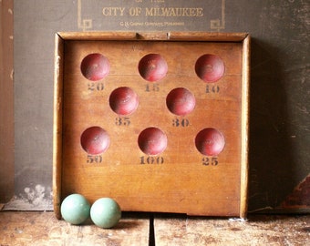 Vintage Wood Skeeball Game with Two Balls - Great Game Room Decor