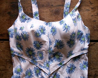 Vintage White and Blue Floral Womens One Piece Sears Swimsuit