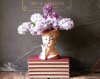 Vintage Porcelain Napcoware Brunette Lady Head Vase No C3307 w/ Red Hat and Suit - Great Mother's Day Gift