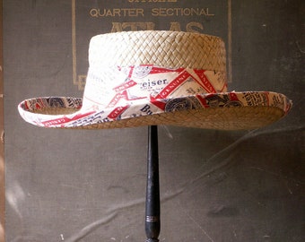 Vintage Straw Budweiser Beer Hat - Great 'Fun in the Sun' Guy Gift!