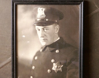 Vintage Framed Chicago Policeman Photograph - Man in Uniform Portrait - Precinct 1014