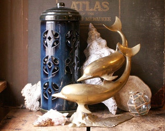 Vintage Large Brass Mid-Century Dolphin Sculpture - Great Coastal Nautical Decor!