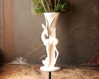 Vintage Haeger White Porcelain Tall Art Deco Gazelle Planter Vase - Beautiful MidCentury Decor