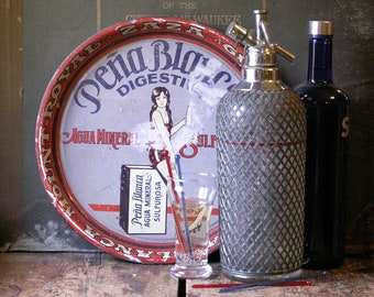 Vintage Pena Blanca Aqua Mineral Sulfurosa Ginger Ale Serving Tray - Mexican Metal Drinks Tray - Great Bar Room Decor!