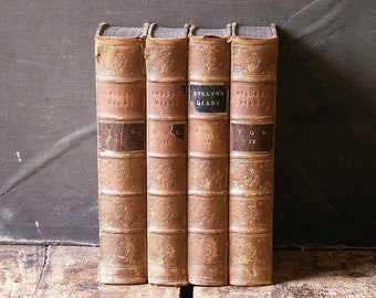 Set of 4 Antique Embossed Leather Books - (John) Evelyn's Diary in Four Volumes - Complete Set Published in 1863