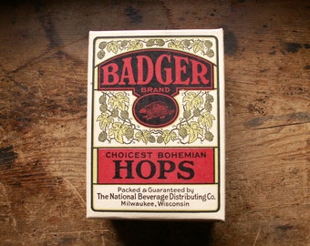 Vintage Badger Brand Bohemian Hops Box - Retro Kitchen Decor - Great Beer Lover Gift