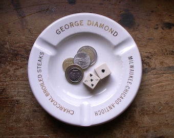 Vintage George Diamond Steak House Ashtray - Retro Midwest Decor