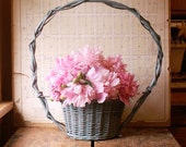 Vintage Light Blue Wicker Floral Planter Basket - Perfect Spring Easter Decor