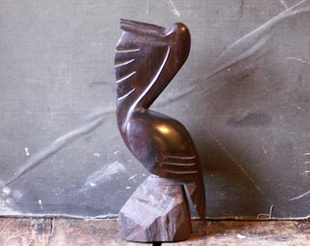 Vintage Carved Wood Pelican Figurine - Exotic Wood Statue
