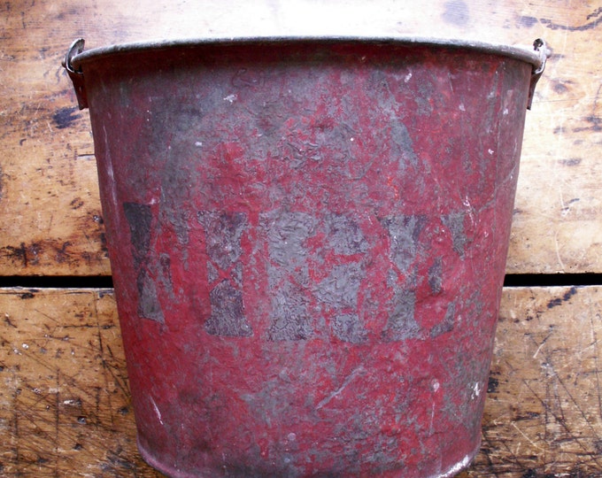 Antique Red Metal Fire Bucket Great Outdoor Decor Etsy