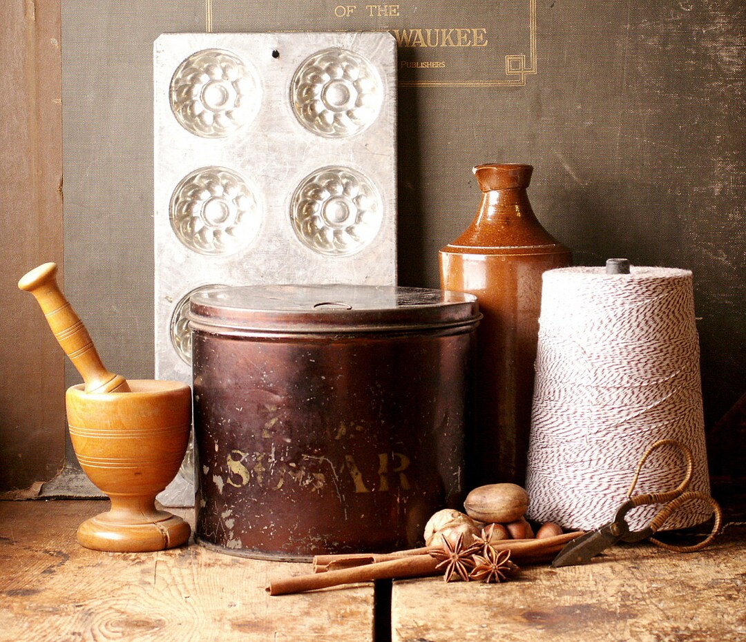 Vintage Bronze Sugar Tin Retro Kitchen Decor Etsy