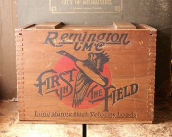 Reserved for Richard - Vintage Editions Remington Wood Crate with Duck Hunting Graphics - Great 'Up North' Cabin Decor!