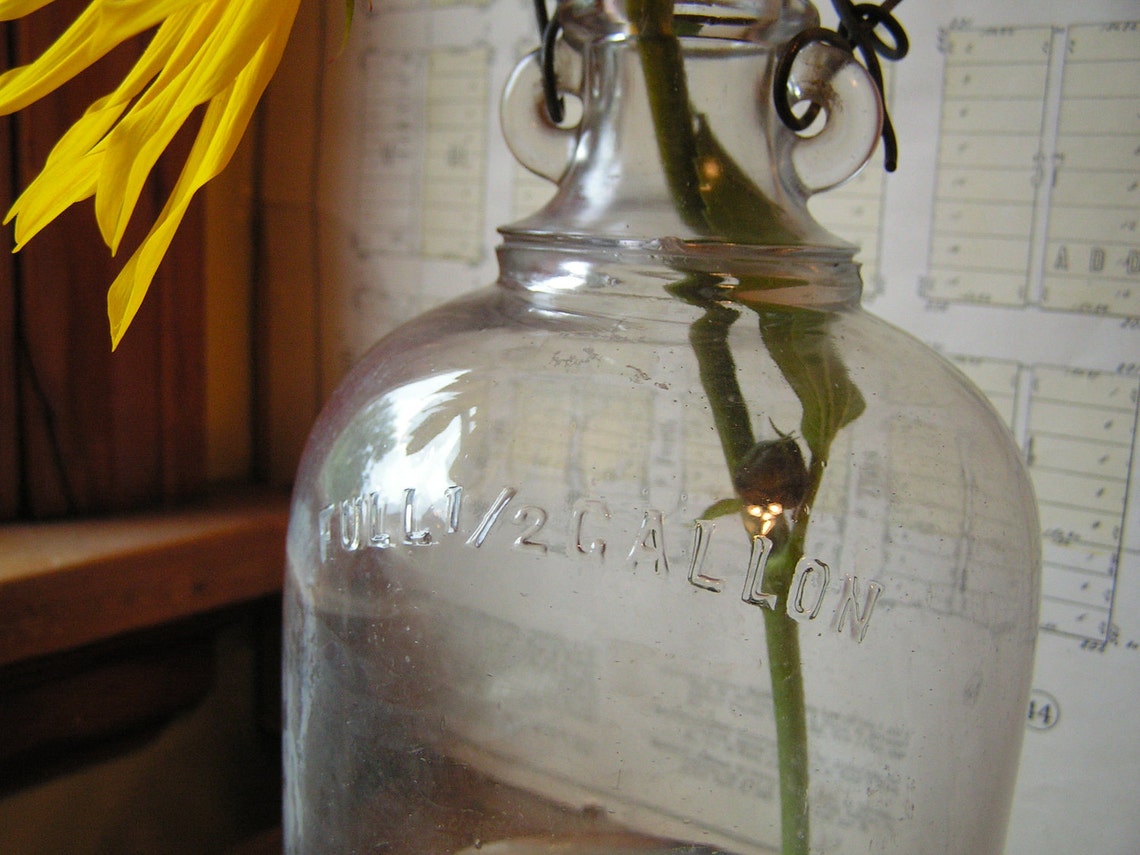 Vintage Glass Half Gallon Jug with Wood Handle Etsy