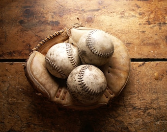 Vintage Leather Softballs - Great Man Cave Decor!