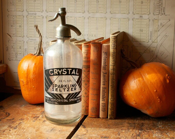 Vintage Crystal Sparkling Seltzer Bottle With Black Graphics Etsy