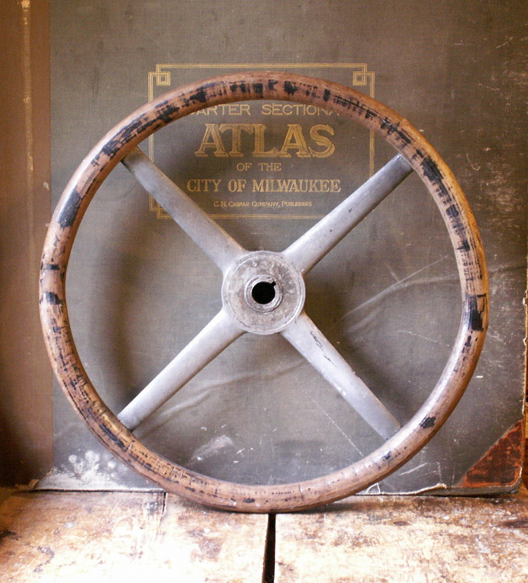 Antique Wood Steering Wheel Possibly 1920’s Dodge Wood and Cast Iron