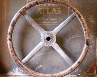 Antique Wood Steering Wheel - Possibly 1920's Dodge? Wood and Cast Iron Automobile Wheel