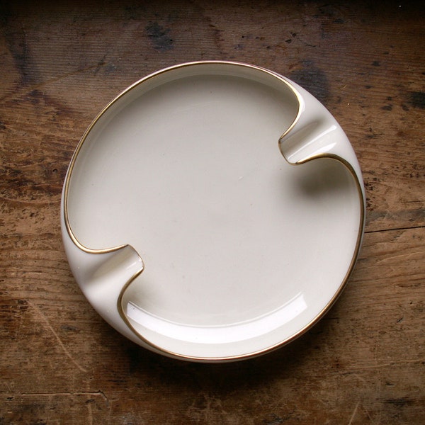 Vintage Ivory and Gold Lenox Ashtray - Midcentury Smoking Decor