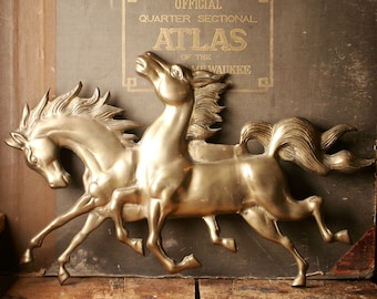 Vintage Large Brass Mustang Wall Hanging - Wild Horse Equestrian Decor