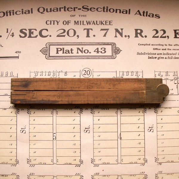 Vintage Boxwood and Brass Folding Ruler - Great Guy Gift!