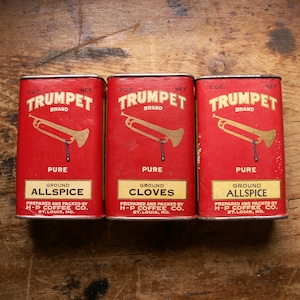 Vintage Trumpet Spice Tins - Cloves and Allspice - Three Available