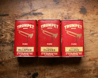 Vintage Trumpet Spice Tins - Cloves and Allspice - Three Available
