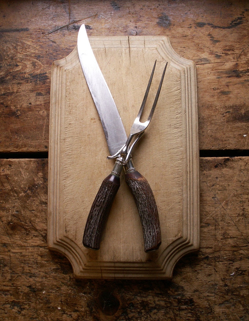 Vintage Antler Handle Meat Carving Set Fabulous Holiday Etsy
