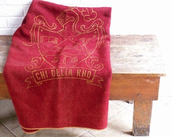 Vintage Sorority Wool Stadium Blanket - Great Red and Gold Holiday Decor