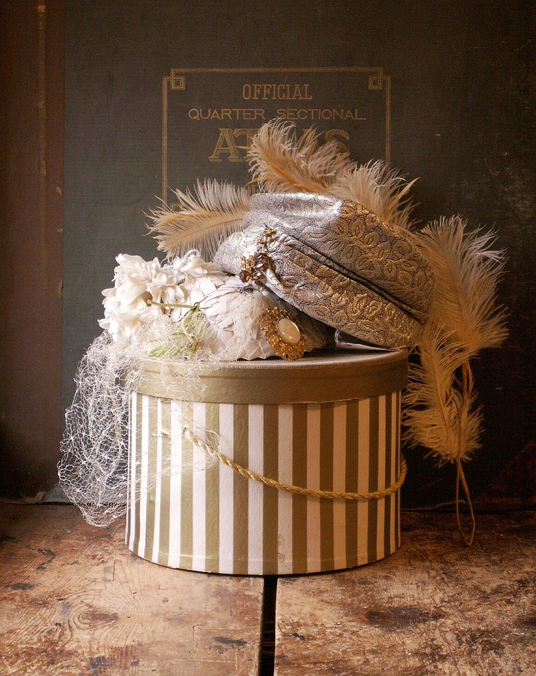 Vintage Gold and Ivory Striped Hat Box Classic Retro Wedding Etsy