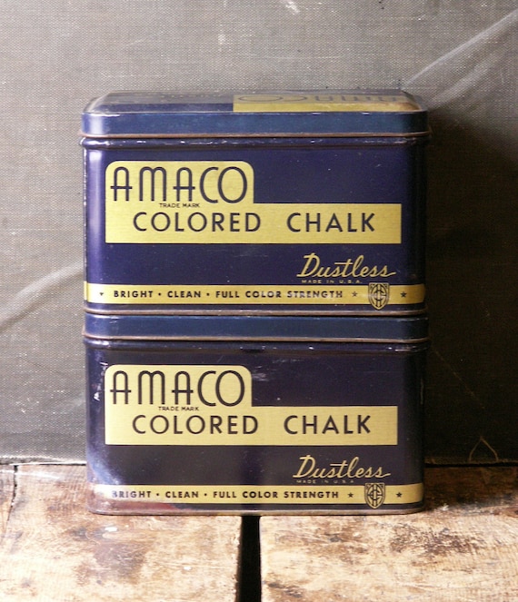Vintage Amaco Colored Chalk Blackboard Crayon Tins With Red and