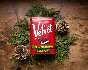 Vintage Velvet Brand Tobacco Tin - Red, Green and White Advertising - Holiday Decor