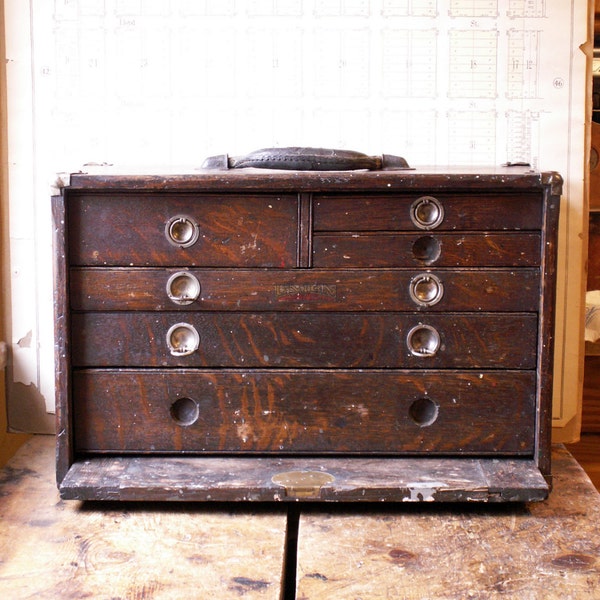 Vintage Union Tool Chest - Wood Machinist's Chest with Six Drawers - Model DD-17