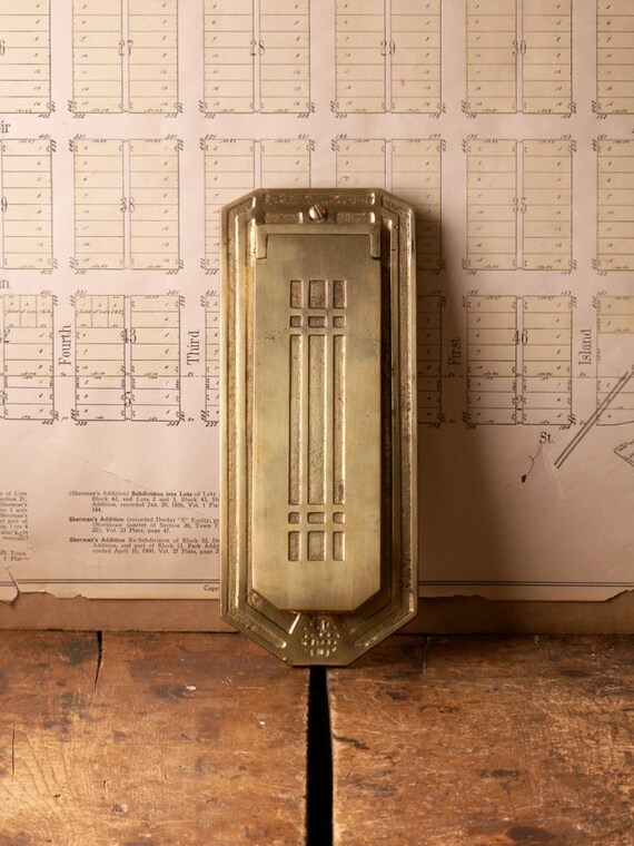 Vintage Vertical Brass Mail Slot Arts & Crafts Mission Etsy