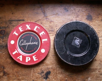Vintage Red Texcel Tape Tin - Red and White Graphics - Great Guy Gift!