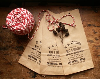 Vintage Grocery Store Paper Bags from E.A. Collins Meat & Grocery, Cheshire, Massachusetts - Great Holiday Gift Bags! Multiples Available