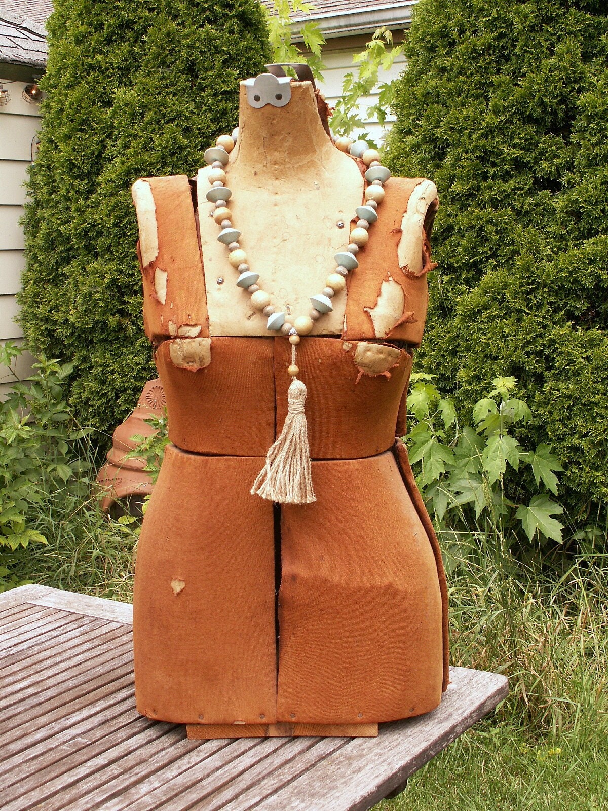 Vintage Dressmaker MANNEQUIN DRESS FORM Shelf Display Stand Torso Bust  Seamstress Table Top Decor Primitive Victorian Tape Measure Maker 