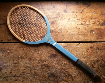 Vintage Fast Play Blue Wood Tennis Racquet from Spalding - Great Retro Sports Decor!