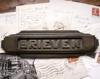 Vintage Dutch Art Deco Cast Brass Mail Box Slot - Architectural Salvage Letter (Brieven) Box