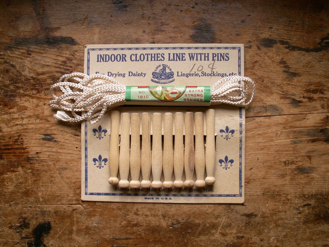 Vintage Indoor Clothesline With Tiny Wooden Clothespins on Original ...