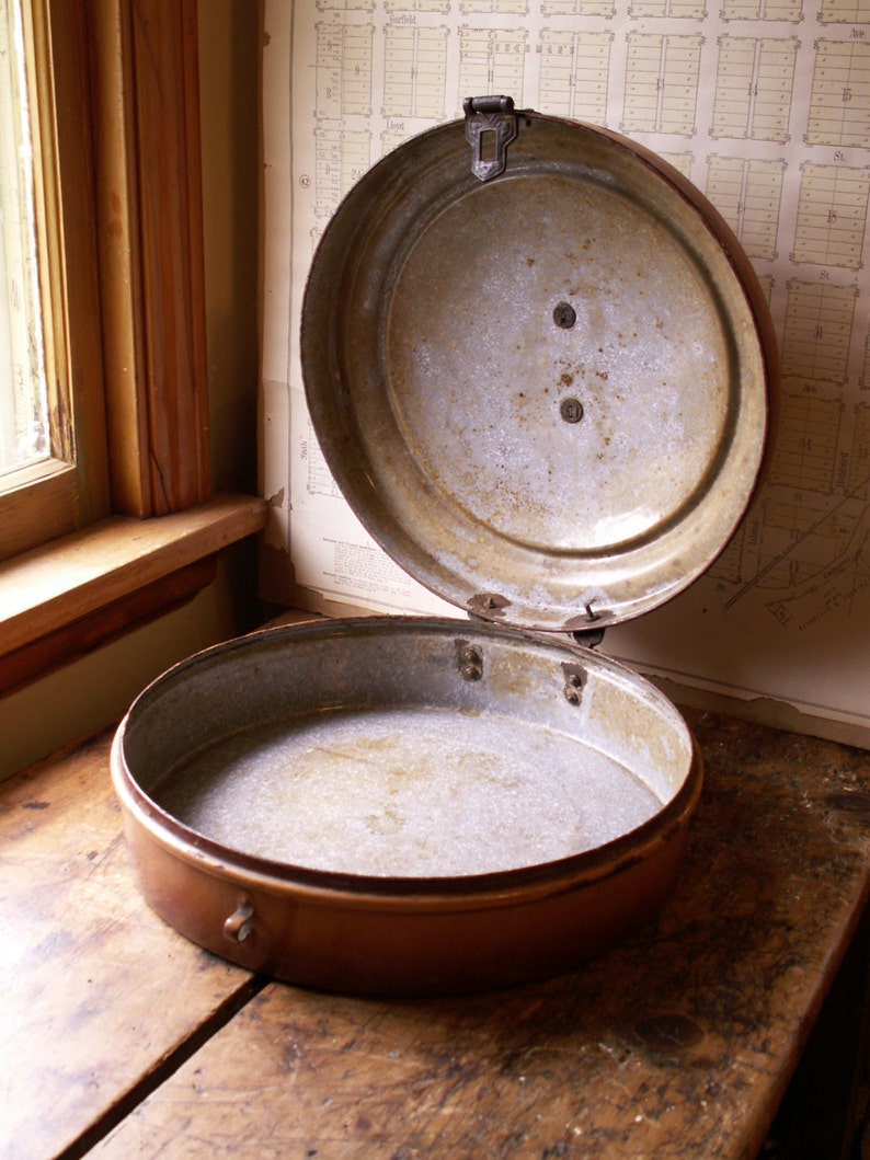 Vintage German Enamel Round Bread Box Great Wedding Gift Etsy