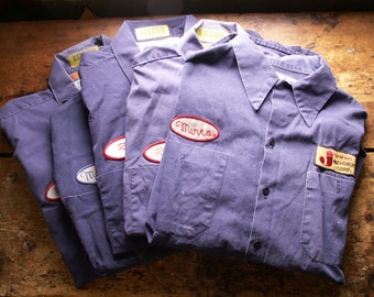 Vintage Blue Cotton Workshirts with Name Patches - Multiples Available
