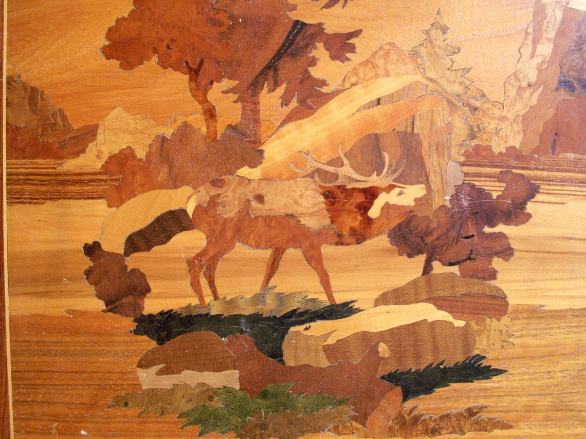 Pair of Vintage Wood Marquetry Artworks Fantastic Retro Etsy