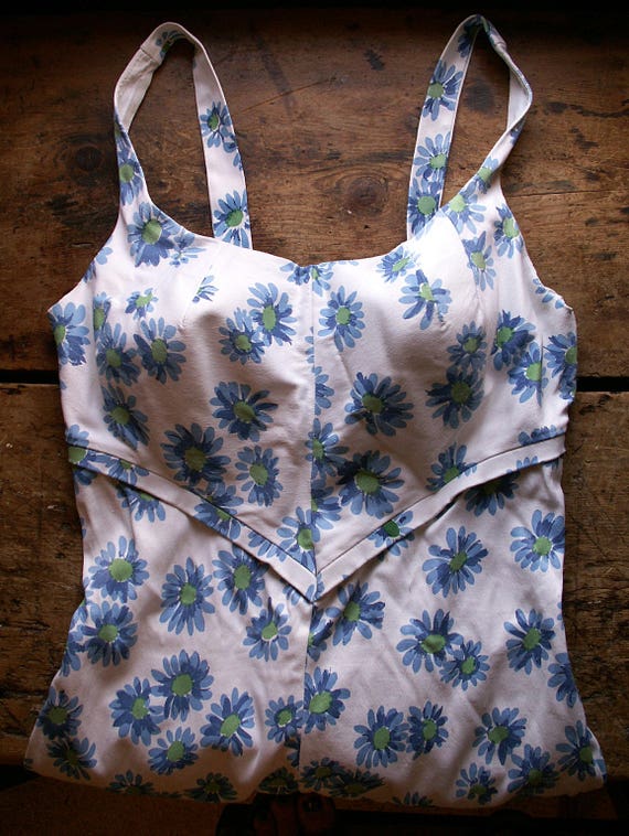 Vintage White and Blue Floral Womens One Piece Sea